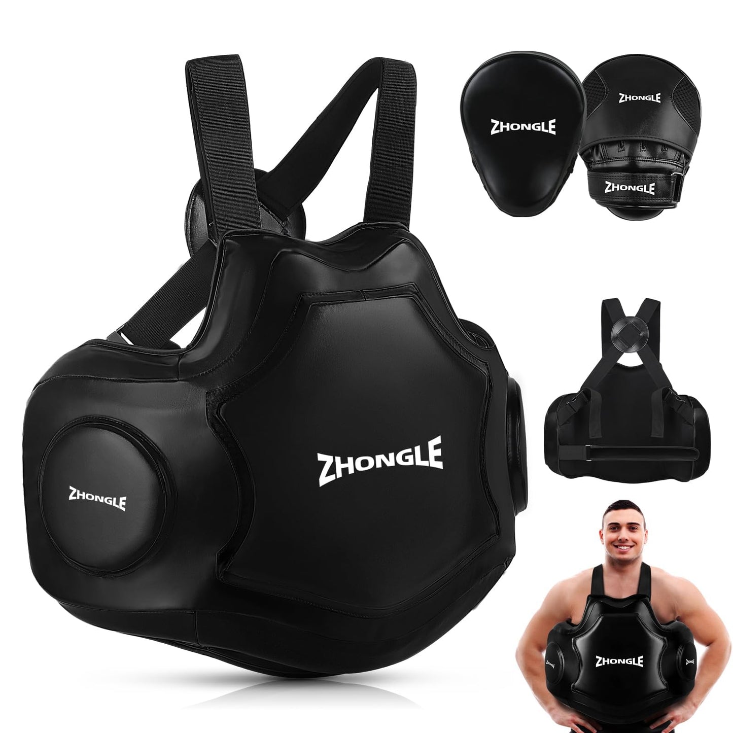 Professional Boxing Body Protector Coach’s Boxing Vest Fight Sports Heavy Hitter Boxing Body Pad Taekwondo Chest Target Leather Body Protector for Boxing MMA(Chest Target+Hand Target)