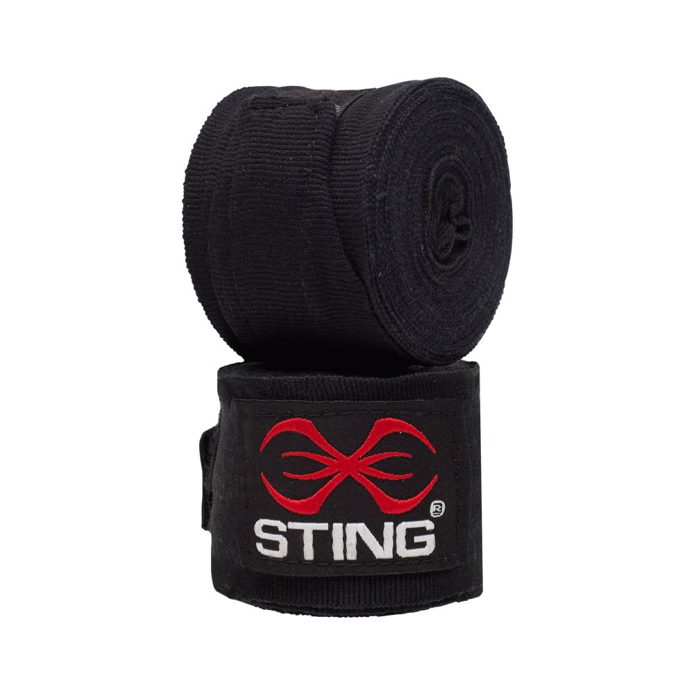 STING Elasticized Boxing Hand Wraps Boxing Equipment for Professional Competition and Training Black 180 Inches